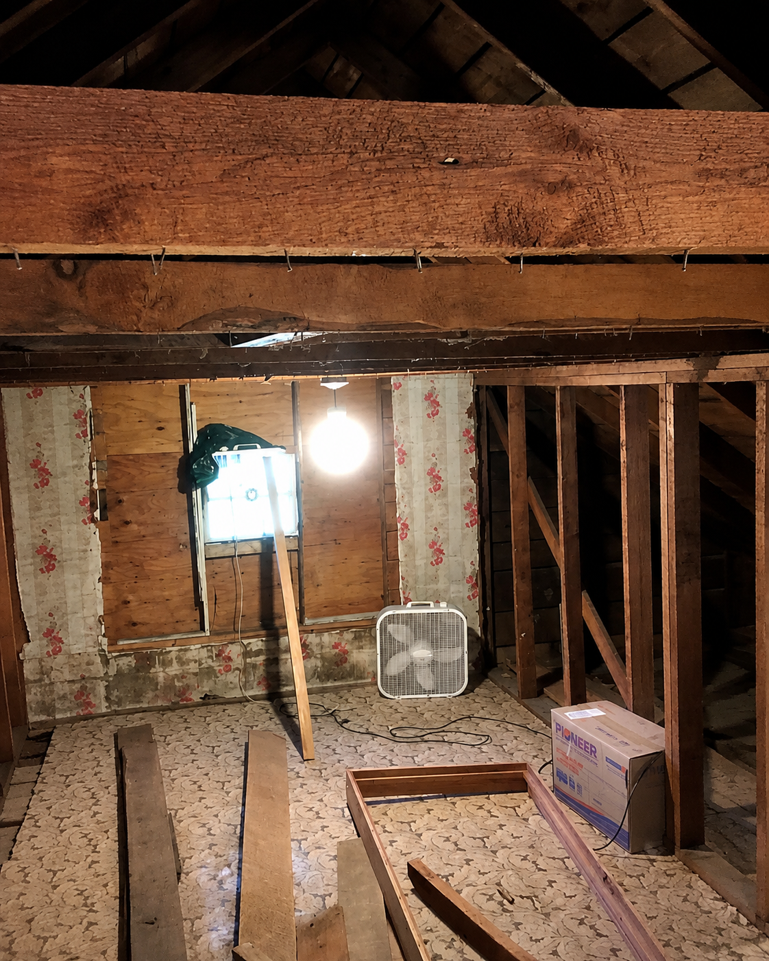 Custom carpentry space before beam and lighting work