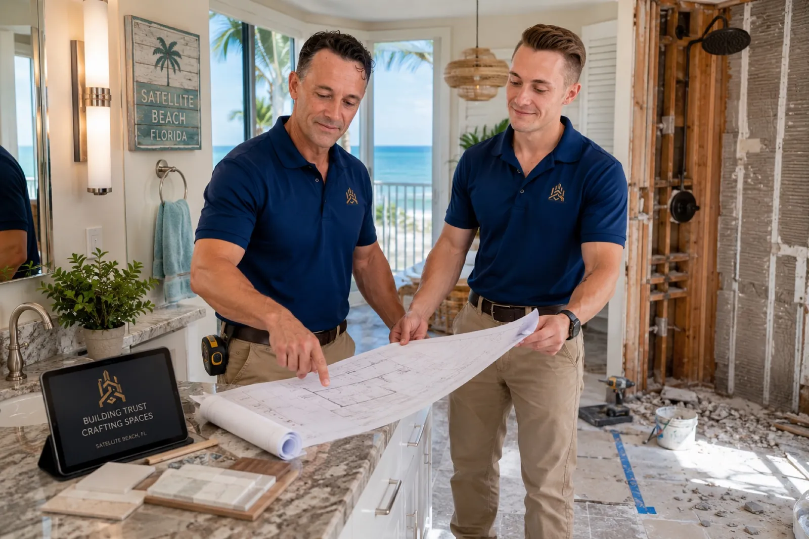 Strong Tower Carpentry team reviewing remodeling plans